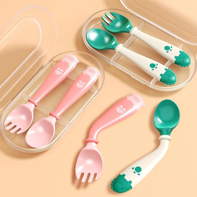 Deejoy Toddler Utensils with Travel Safe Case, Silicone Baby Spoons and Fork Set by Deejoy