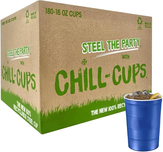 16 oz. Party Cups, Sturdy & Durable, Disposable and 100% Recyclable, Made in USA by SteelChillCups