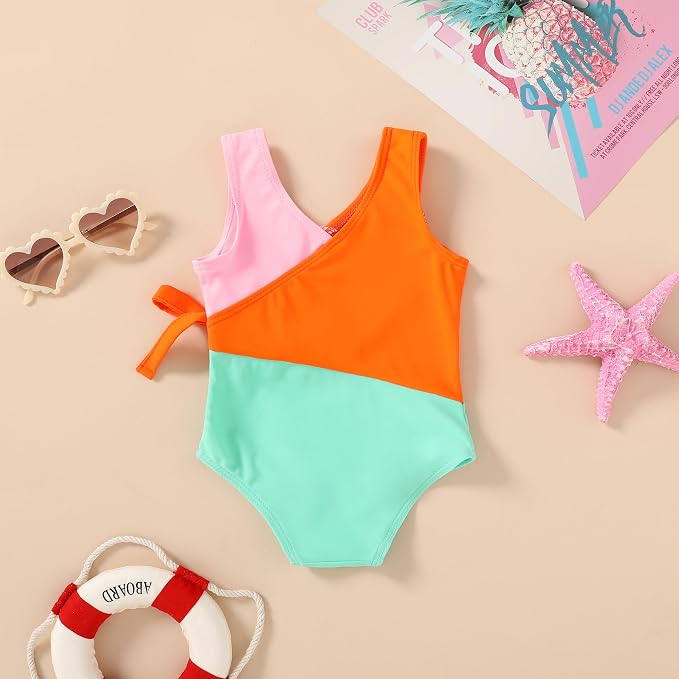 Happy Town Toddler Swimsuit Girl One Piece Bathing Suit Color Block Swimwear - Image 2