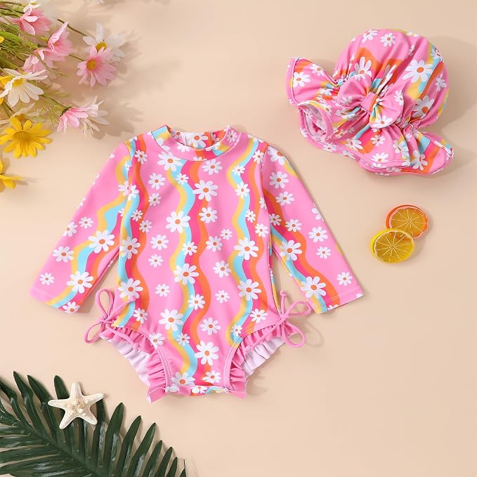 Infant Baby Girl Swimsuit One-Piece Long Sleeve Rash Guard - Image 2