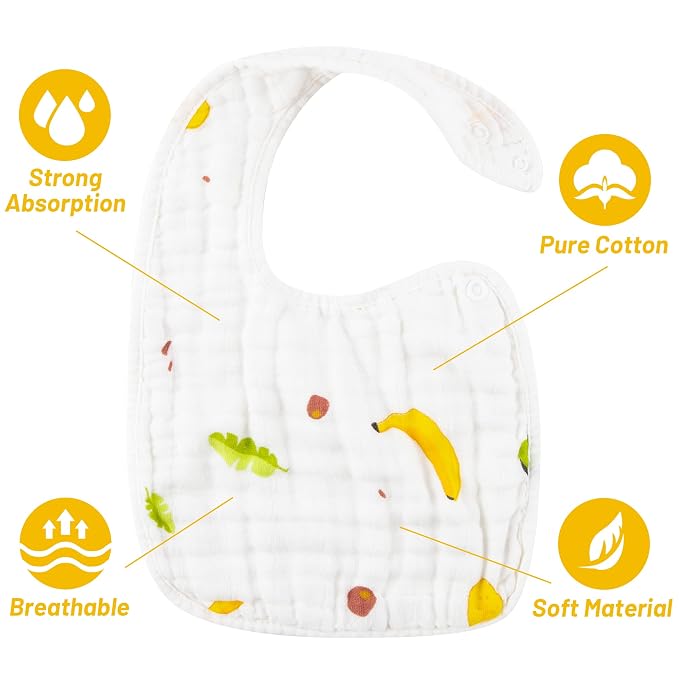 Zainpe 6Pcs Snap Muslin Cotton Bibs - Image 3