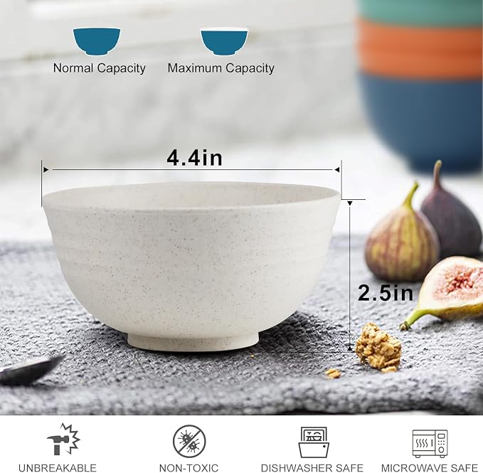 10oz Wheat Straw Bowls Set of 6, Unbreakable Ice Cream Bowl Sets - Image 2