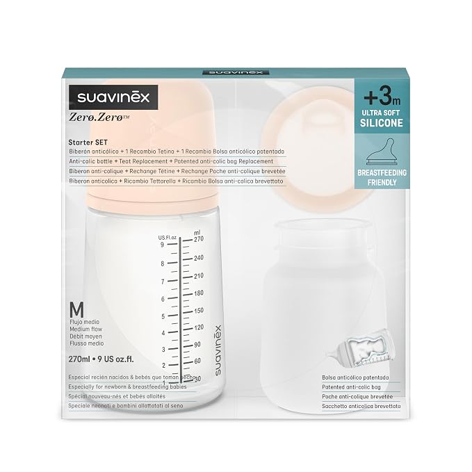 Suavinex Zero Zero Starter Set Small Anti Colic Baby Bottle, No 1 Spanish Baby - Image 2