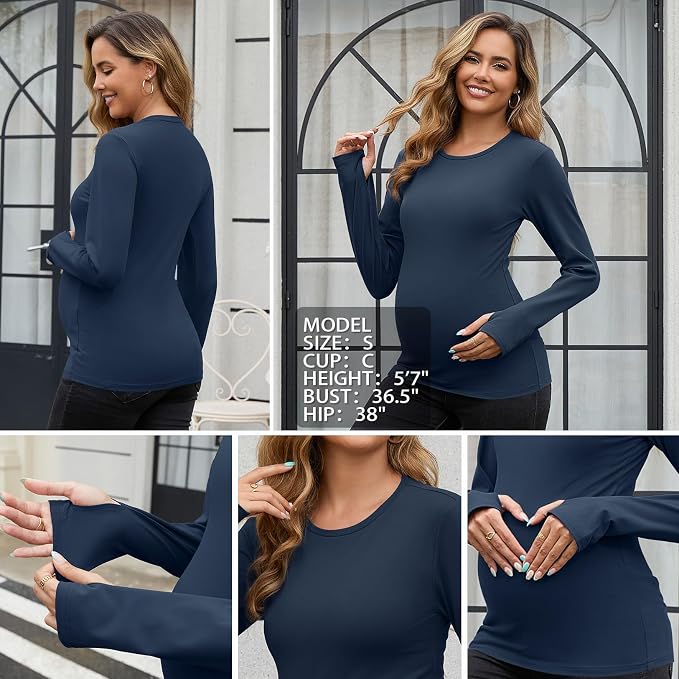GINKANA Maternity Workout Tops Long Sleeve Pregnancy Yoga Shirts - Image 5