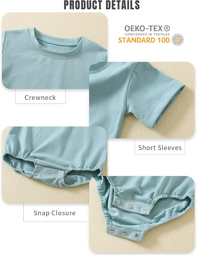 Jimonda Baby Bubble Romper Boy Girl Solid Color T-Shirt Outfits Short Sleeve - Image 3