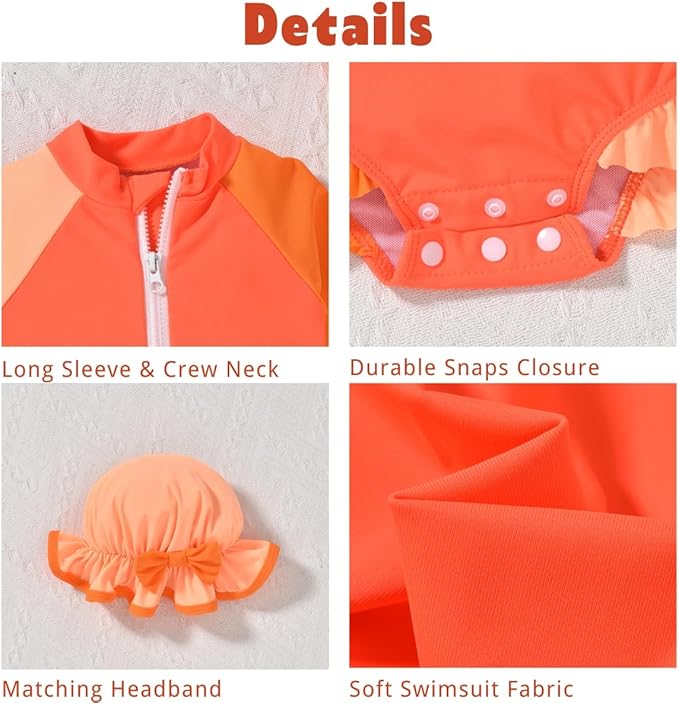 Aalizzwell Baby Girls Long Sleeve One Piece Swimsuit - Image 4