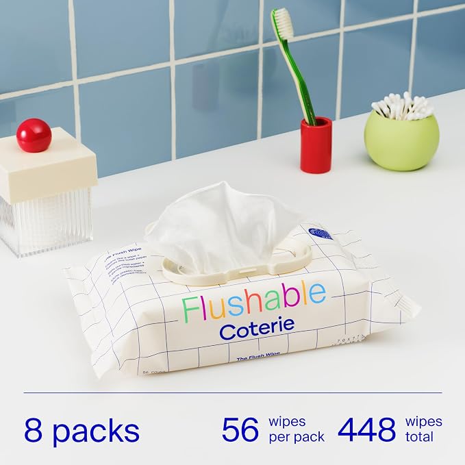 Coterie Flushable Wipes for Sensitive Skin, Hypoallergenic, 99% Water, - Image 6