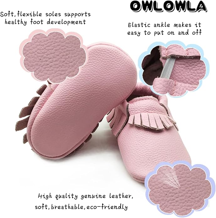 OWLOWLA Baby Moccasins Soft Sole Leather Baby Shoes Infant Toddler Pre-Walker - Image 3