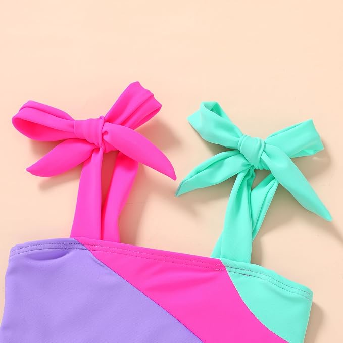 YOUNGER TREE Toddler Girls Two Pieces Swimsuit Color Block Stripe Swimwear - Image 4