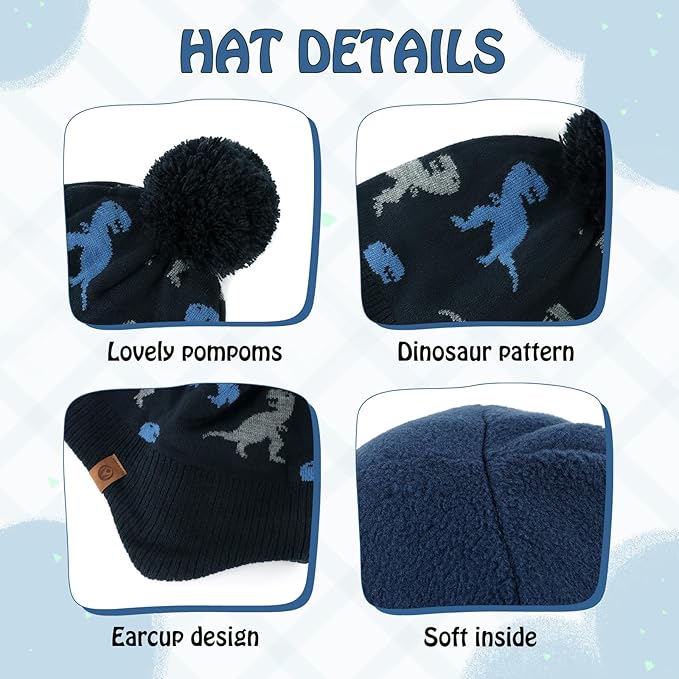 Duoyeree Kids Beanie Hat for Boys Girls Pom-pom Kint Hats Cozy Lining Winter - Image 4