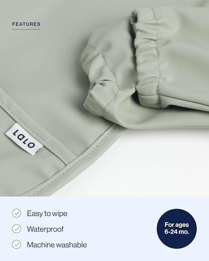 Lalo Long Sleeve Baby Bib, Waterproof, Elastic Cuffs, Large Catch-All Pocket - Image 3
