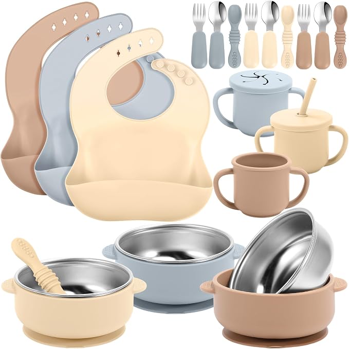 Yinder 15 Pack Silicone Baby Feeding Set Include Baby Bowls Spoons Forks by Yinder