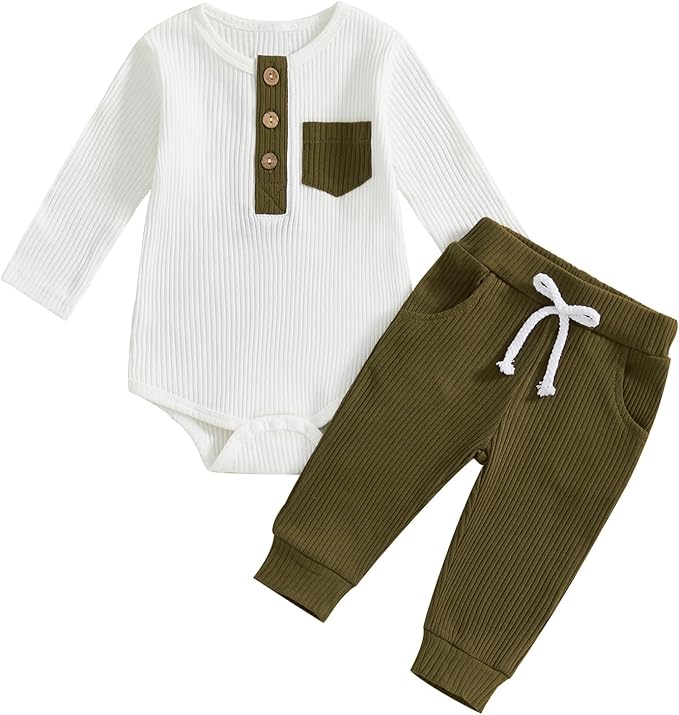 fhutpw Baby Boy Clothes 3 6 12 18 Months Ribbed Knitted Long Sleeve Romper and by fhutpw