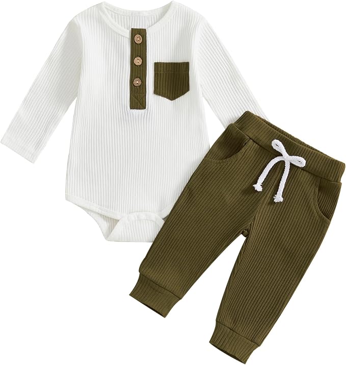 fhutpw Baby Boy Clothes 3 6 12 18 Months Ribbed Knitted Long Sleeve Romper and by fhutpw
