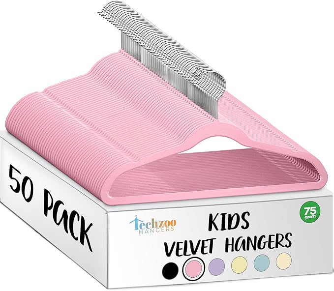 50 Premium Kids Velvet Hangers by TECHZOO