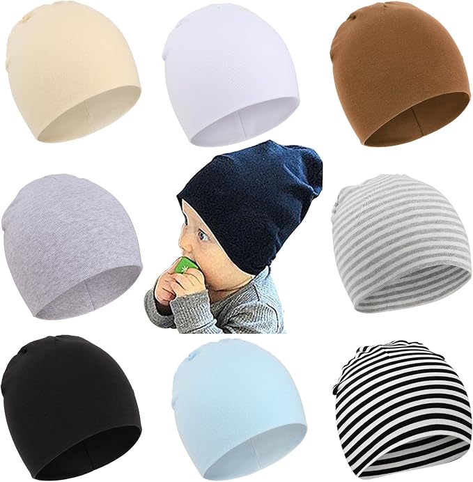DRESHOW BQUBO 8 Pack Unisex Baby Beanie Hat Infant Toddler Kid Hats Baby Soft by DRESHOW