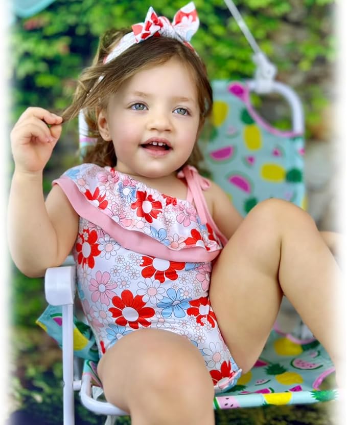 Toddler Baby Girls Ruffles Bikini One Piece Swimsuits Floral Off Shoulder - Image 4