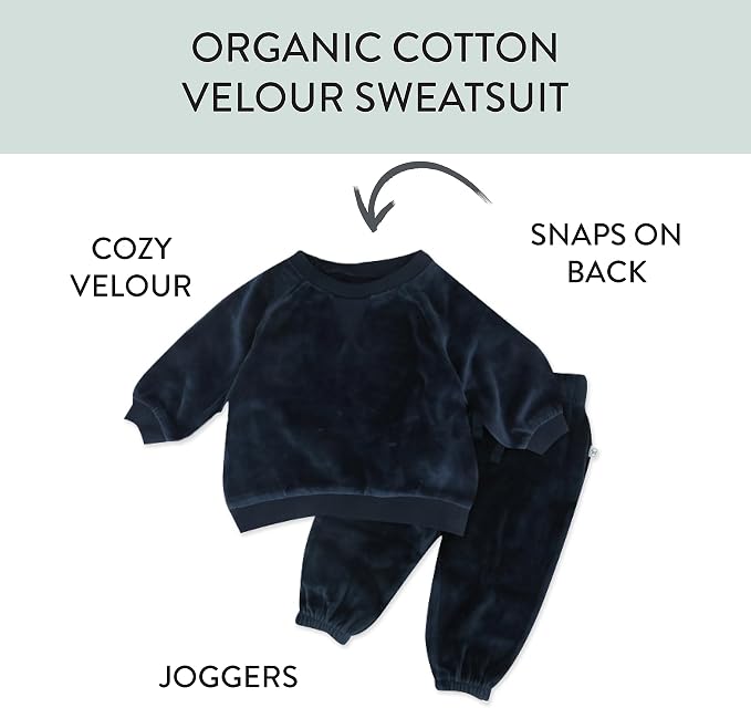 HonestBaby Baby 2-Piece Cozy Velour 100% Organic Cotton Sweatshirt and Jogger - Image 3