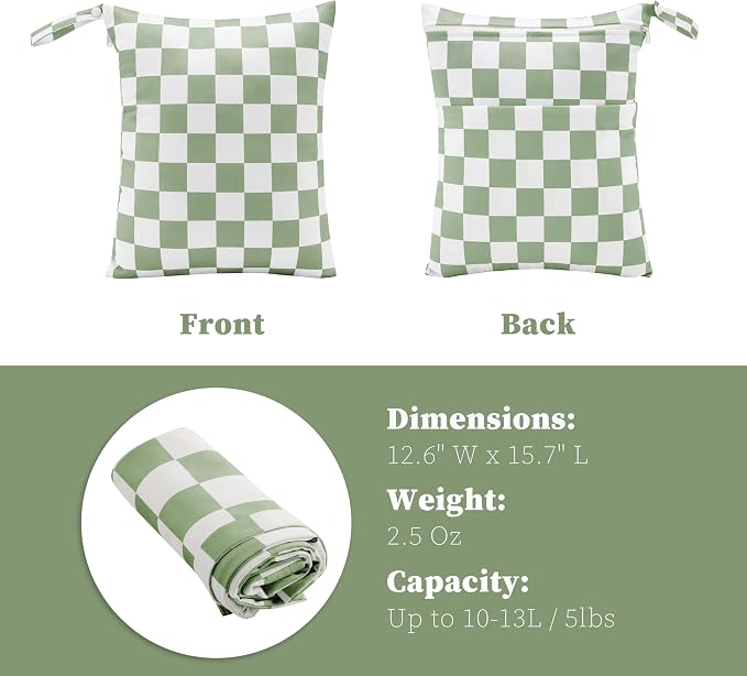 Sage Green Checkered Waterproof Wet Dy Diaper Bag - Image 7