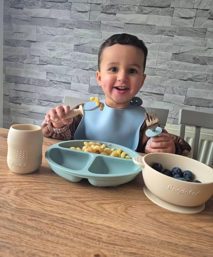 PandaEar Silicone Baby Feeding Set| 2 Divided Suction Plate + 2 Suction Bowl + - Image 3