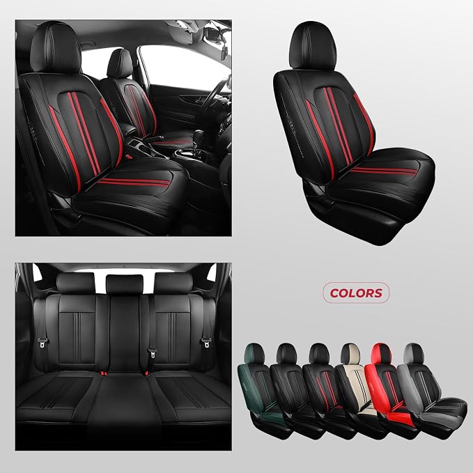 FREESOO Leather Car Seat Covers Full Set, Waterproof Black Seat Covers - Image 8