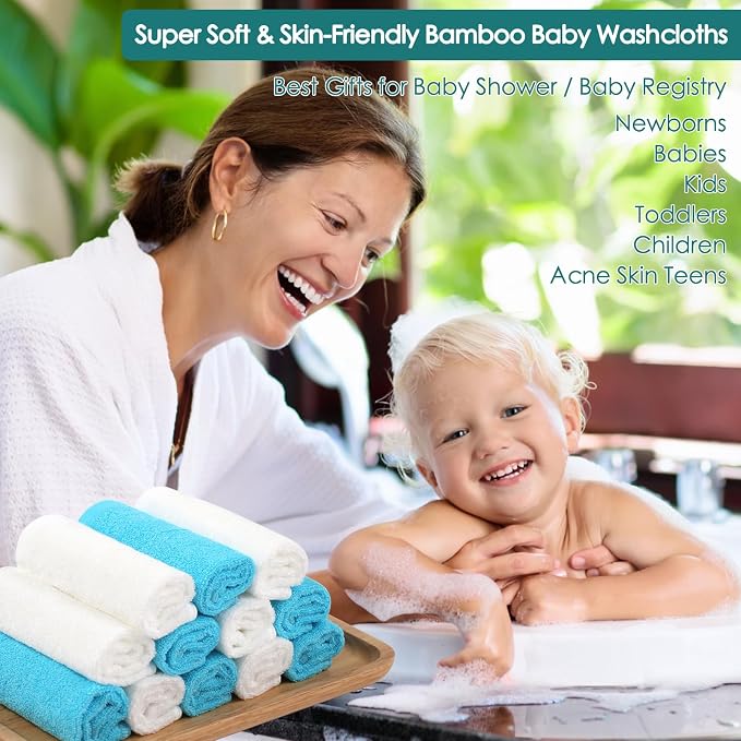 JEFFSUN Baby Washcloths 6 Pack, 10x10 inch Heavenly Soft Blue Wash Cloths - Image 5