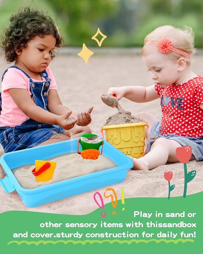 Sensory Bin Sand Tray with Lid for Toddlers 2 Pcs 15in Portable Sandbox Toy - Image 2