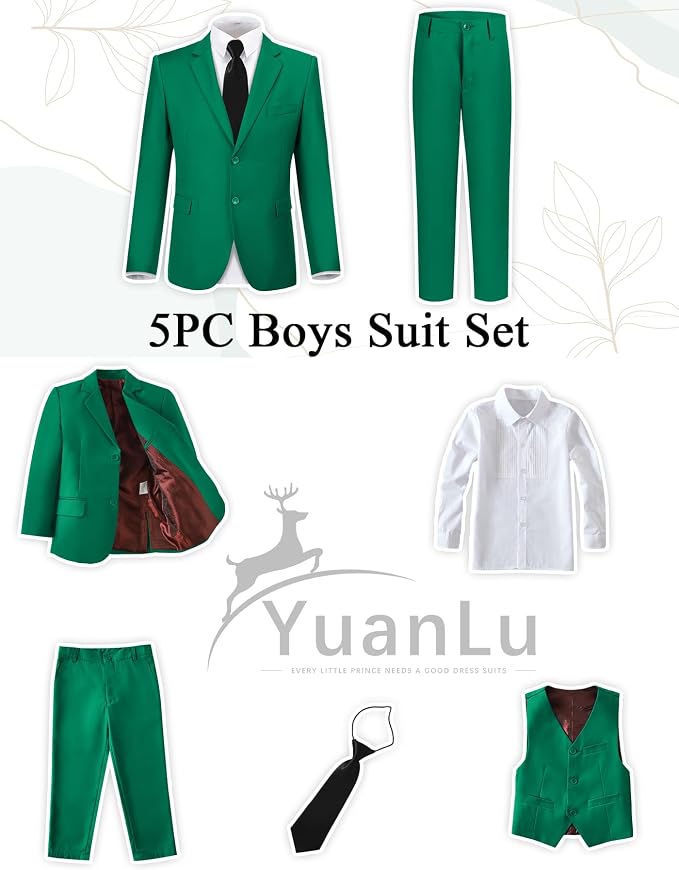 YuanLu Boys Suit for Kids Tuxedo Wedding Ring Bearer Outfit, 5 Piece Boy Slim - Image 2