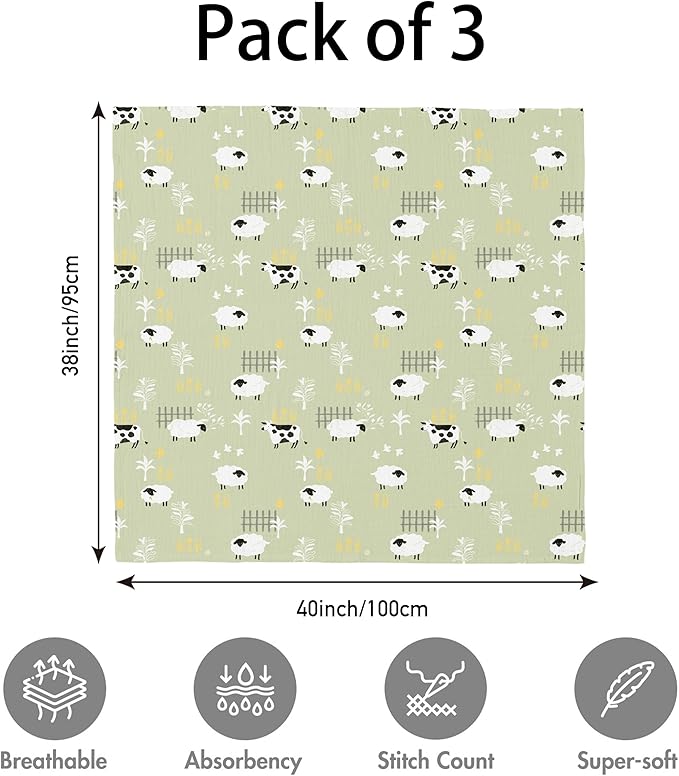 Muslin Swaddle Blankets for Newborn, 3 Pack Breathable Soft Receiving Blanket - Image 4