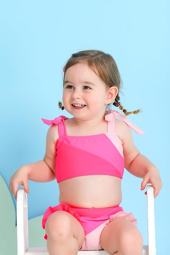 YOUNGER TREE Toddler Girls Two Pieces Swimsuit Color Block Stripe Swimwear - Image 2