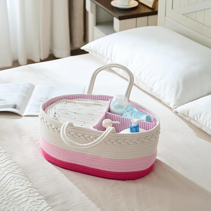 luxury little Diaper Caddy Organizer, Large Cotton Rope Nursery Basket - Image 3