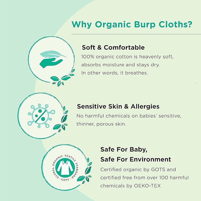 5-Pack Organic Cotton Burp Cloths – Large, Ultra-Soft 3-Layer Towels - Image 4