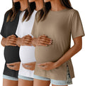 Ficerd 3 Pack Women's Maternity T Shirts, Short Sleeve Side Split Pregnancy by Ficerd