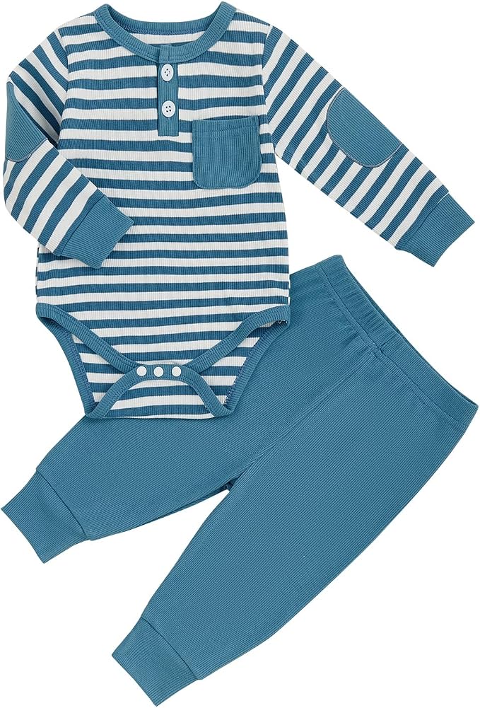 fhutpw Baby Boy Clothes 3 6 12 18 Months Ribbed Knitted Long Sleeve Romper and by fhutpw