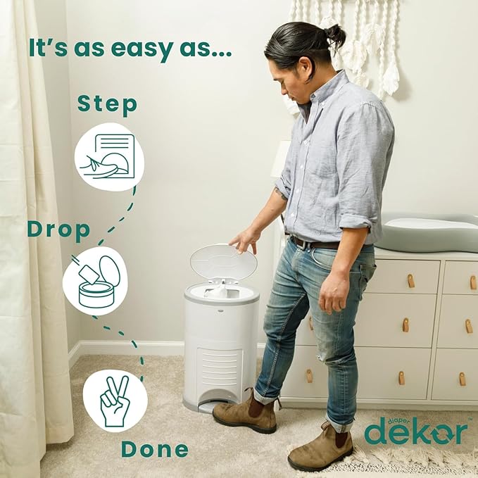 Diaper Dekor Classic Hands-Free Diaper Pail Gift Set | Just Step–Drop–Done | - Image 3