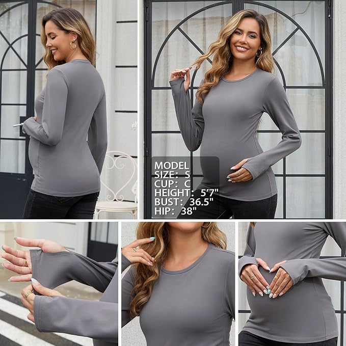 GINKANA Maternity Workout Tops Long Sleeve Pregnancy Yoga Shirts - Image 5