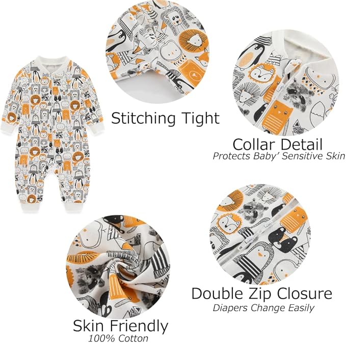 Newborn Baby 2-way Zipper Romper Cotton One-piece Jumsuit 3-pack, 0-24 Months - Image 4