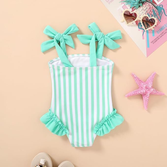 Happy Town Toddler Swimsuit Girl Solid Color Stripe One-Piece Baby Bathing Suits - Image 3