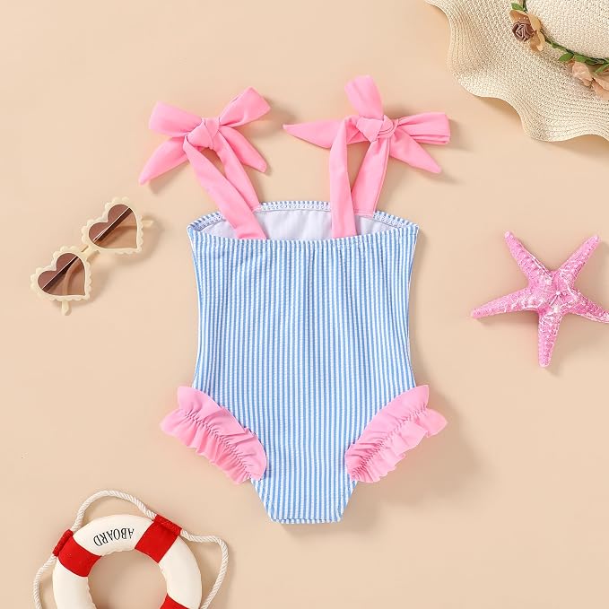 Happy Town Toddler Swimsuit Girl Solid Color Stripe One-Piece Baby Bathing Suits - Image 6