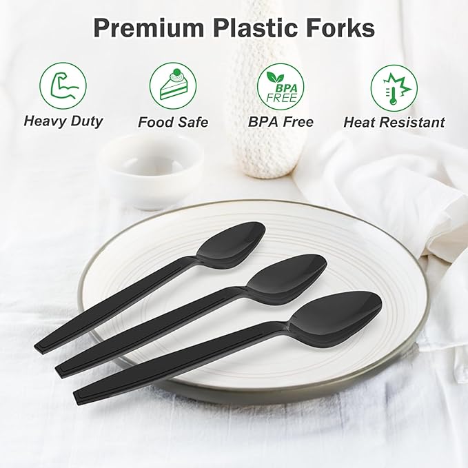 360 Count Black Plastic Spoons Disposable, Heat Resistant, Solid and Durable - Image 4