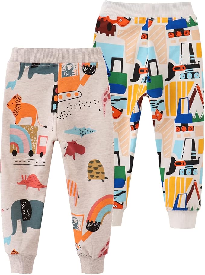 HUAER& Baby Boy's Jogger Pants Dinosaur Car Animal Print Drawstring Elastic - Image 2