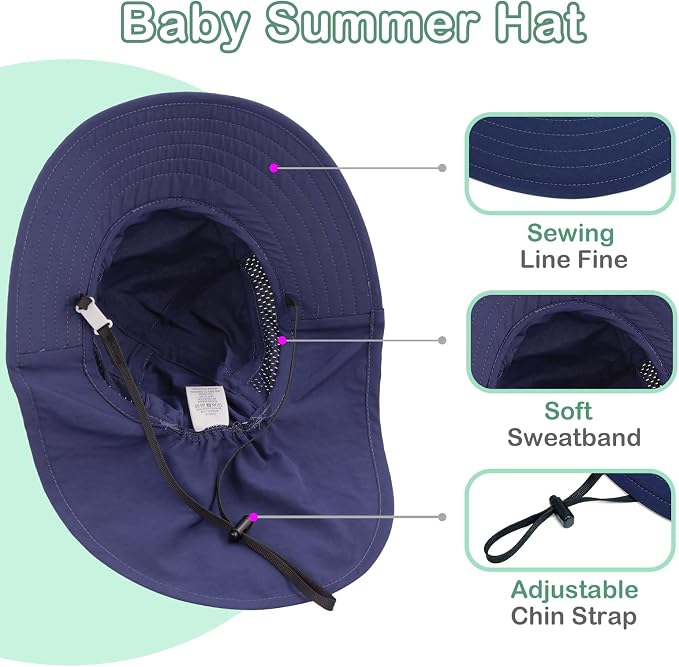XIAOHAWANG Girls Sun Hat Baby Beach Hats Boys UPF 50+ Kids Summer Protection - Image 4