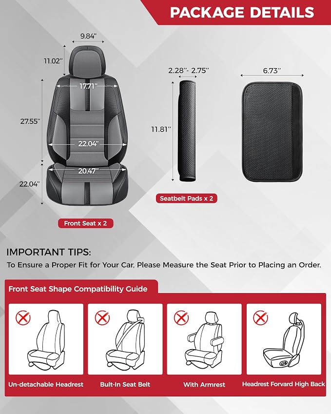 FREESOO Black Gray Front Car Seat Covers - Image 2