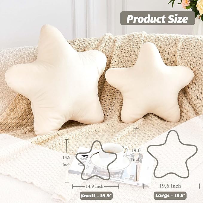Beige Star Throw Pillow, Cute Star Pillow Room Decor, Soft 14.9" Star Shaped - Image 2