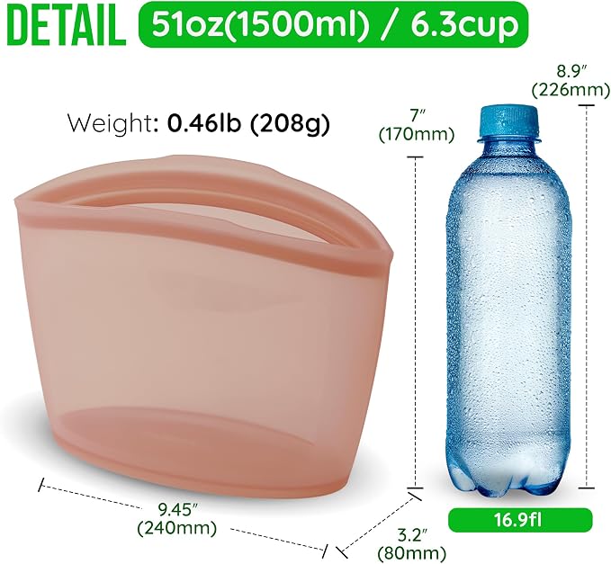 Premium Platinum Silicone Reusable Food Storage Bag 6.3 Cup, Airtight Zip Lock - Image 7