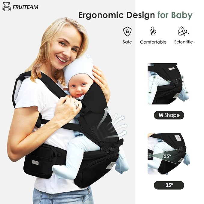 FRUITEAM Baby Carrier Newborn to Toddler, Safety-Certified Waist Stool - Image 3