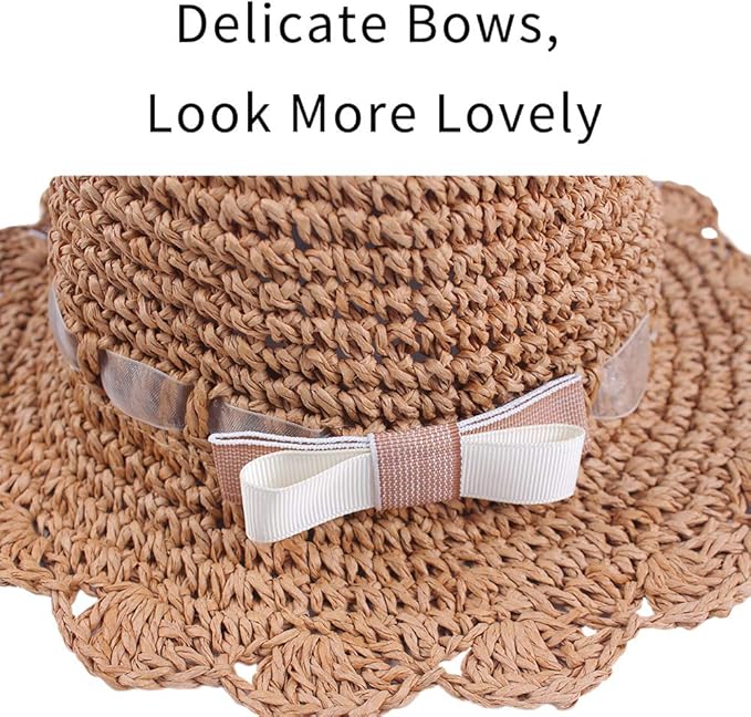 Baby Girl Straw Hat Outdoor Baby Sun Protection Hats Summer Bowknot Beach Cap - Image 3