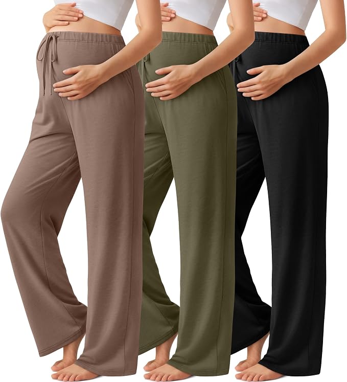 3 Pack Maternity Pants for Women Over The Belly Lounge Work Pregnancy Pants by Sweetyweee