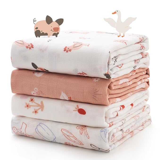 Momcozy Muslin Best Wishes Swaddle Blankets, Ultra Soft Neutral Registry by Momcozy