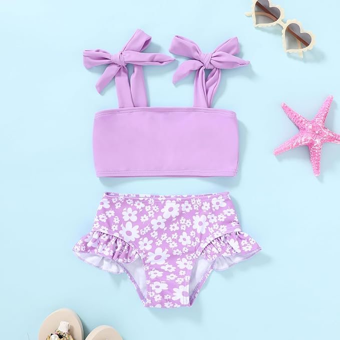 YOUNGER TREE Toddler Girls Two Pieces Swimsuit Color Block Stripe Swimwear - Image 2